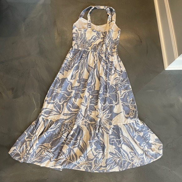 Jessica Simpson Blue White Floral Hawaiian Cami Maxi Dress Linen Sz M Boho Glam - Picture 6 of 8